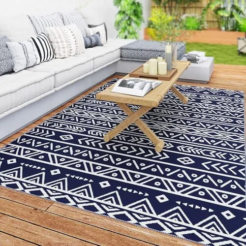Outsunny Outdoorteppich - Blau+Weiß, 182x274 cm - Teppiche für Outdoor-Aktivitäten, wetterfest und schmutzabweisend. Einfach zu reinigen und mit reversibler Farbe für vielseitige Gestaltung Ihrer Außenbereiche.