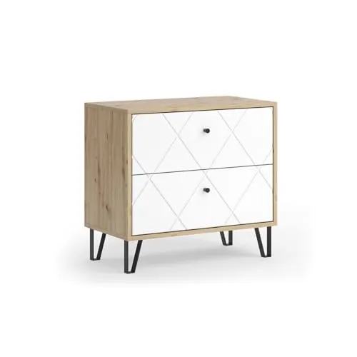 Vicco Nachtschrank Nizza, Artisan/Weiß, 2 Schubladen in braun von Vicco