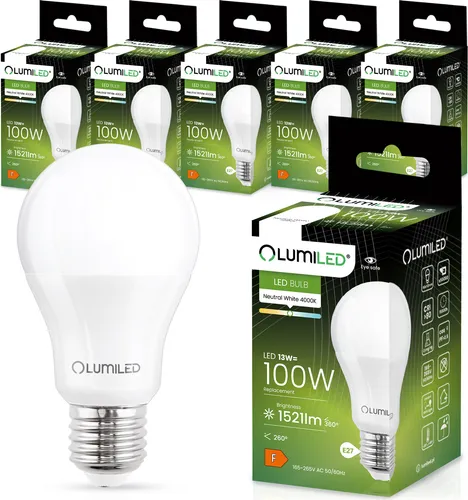 LUMILED A60 E27 LED Lampe 13W ersetzt 100W 1521 lm Leuchtmittel 4000K Neutralweiß Birnen Lampen 260° Glühbirne 6er-Pack