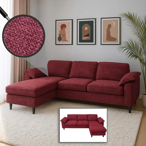 Sofa-Garnitur MCW-O71, L-Form, bordeaux von MCW
