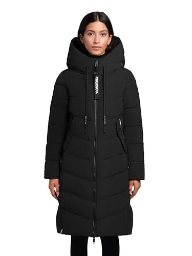 KHUJO Mikia2-YM Steppmantel, Damen, Gr. XL, schwarz - Modischer Funktionsmantel mit windabweisendem Obermaterial, warm wattiertem Kragen und verstellbarer Kapuze – ideal für stilvolle Wintertage.