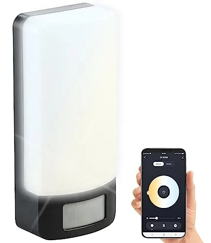 Luminea Home Control WLAN-Außenbeleuchtung - Decken- & Wandleuchten mit PIR-Sensor, dimmbar und steuerbar via kostenloser ELESION-App, kompatibel mit Alexa und Google Assistant, spritzwassergeschützt (IP44) für den Außenbereich.