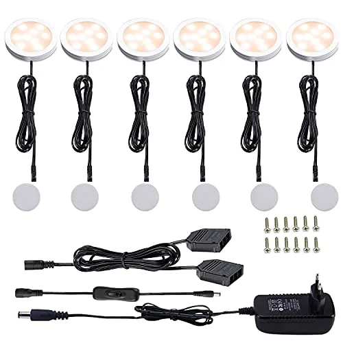 AIBOO Unterbauleuchte Küche LED Schrankbeleuchtung 6 Stück,Warmweiß Slim Bright Schranklicht Dimmbar Schrankleucht Schranklicht Vitrinenbeleuchtung für Küche,Badezimmer,Schlafzimmer