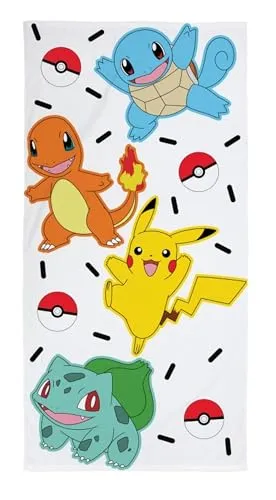 Pokemon Pikachu Schiggy, Fandom Glumanda. - Strandtuch Badetuch Handtuch - 100% Baumwolle - Maße 70 x 140 cm - POK-1049