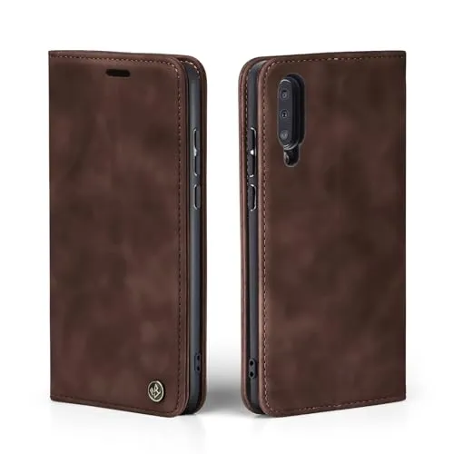LBH Handyhülle für Samsung Galaxy A50 in Dunkelbraun mit Karten- und Geldfach Smartphone Hülle mit Standfunktion Flip Case Schutzhülle Magnetverschluss Vintage