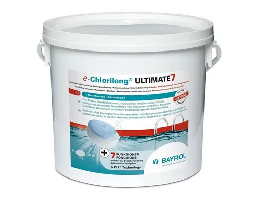Bayrol Chlorilong ULTIMATE 7 4,8 kg - Effektive Wasserpflege - Wasserpflegeprodukte für Schwimmbäder, enthält Chlortabletten zur Bekämpfung von Algen und für kristallklares Wasser.
