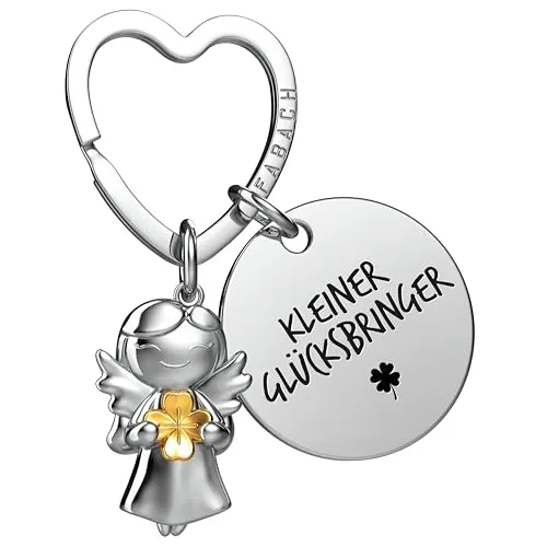Produktbild FABACH Viel Glück Schutzengel Schlüsselanhänger mit Kleeblatt und Gravur