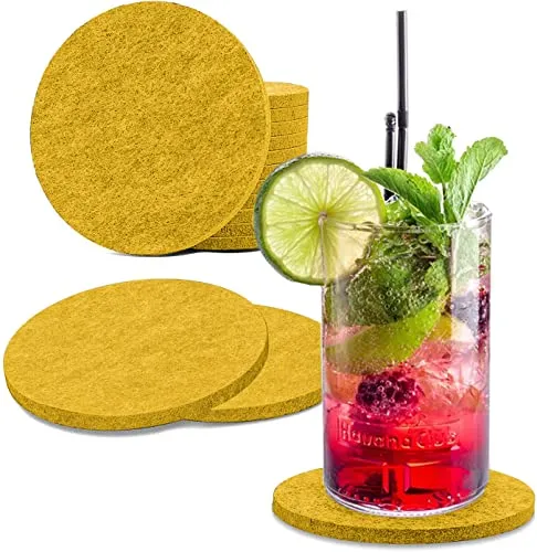 wortek Filzuntersetzer rund für Gläser – 8er Set Glasuntersetzer für Getränke, Tassen, Bar, Glas - Ø 10cm Tischuntersetzer waschbare Untersetzer Gläser Gelb Glas Untersetzer-Set