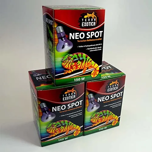 Terra Exotica Neo Spot - Terrarien-Reflektorstrahler mit UV-Strahlung für Terrarienbewohner - Wärme- und Lichtquelle für Ihr Terrarium 25W, 40W, 60W, 75W, 100W und 150 Watt (1, 150 W)