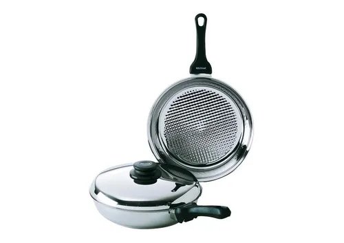 Kelomat Bratpfanne Grillmeister mit Deckel Ø28 cm Edelstahl Induktion Grillwaben