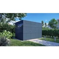 Bertilo Gartenhaus HPL 2 - Modernes Design in Anthrazit-Grau - Gartenhäuser mit langlebigen Trespa-HPL-Platten, pflegeleicht und farbstabil. Ideal für vielseitige Nutzung im Garten – als Gästehaus oder Gerätehaus.
