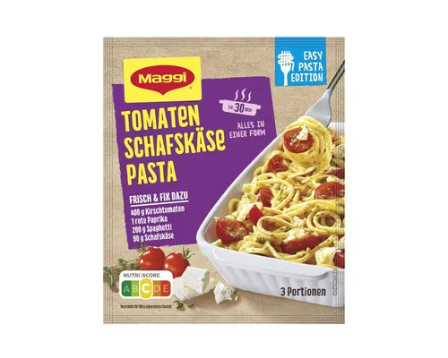 MAGGI Fix Tomaten Schafskäse Pasta Paprika 27g - Mit MAGGI Fix Tomaten Schafskäse Pasta Paprika bereitest du ein schnelles und aromatisches Ofengericht zu. Die Mischung vereint fruchtige Tomaten und würzige Paprika für ein mediterranes Geschmackserlebnis – ideal für die ganze Familie!