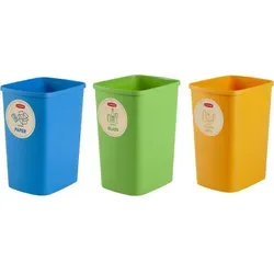 CURVER Eco 3er-Set Abfallbehälter für Recyclingsystem - Haushaltszubehör für effiziente Mülltrennung mit 3x 25L Behältern in bunten Farben für Papier, Glas und Plastik. Ideal für kleine Küchen und Büros, platzsparend und praktisch.