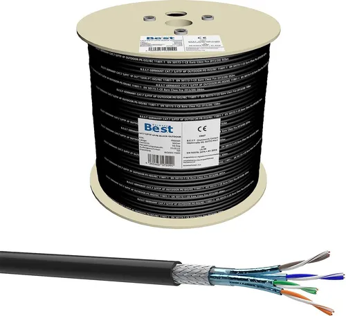 500m Germany B.e.s.t CAT.7 Simplex Outdoor Verlegekabel Gigabit Netzwerkkabel KUPFER Lan 1000Mhz S/FTP Schwarz