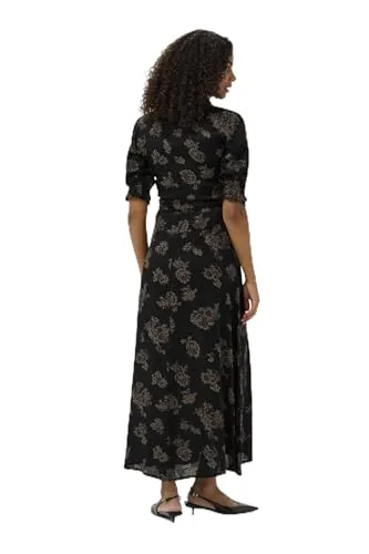 KAFFE Kleid KAvelana Damen Kleid Kurzarm Maxi Casual Elegant Print Maxikleid 42, Black_Brown Flowers 42