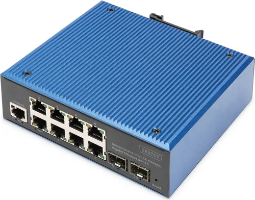 Digitus DN-651156 Industrial Ethernet Switch 8 + 2 Port - Games - Leistungsstarker 10/100/1000MBit/s Switch mit 8 RJ45 und 2 SFP Uplinks, ideal für optimales Netzwerkmanagement und erweiterte Sicherheitsfunktionen.
