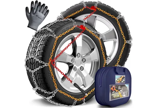 TRESKO® Schneeketten Auto 2x mit Handschuhen & Box | Metall Reifenketten für PKW - Robuste TRESKO® Schneeketten für PKW und SUV, geeignet für 12–22 Zoll Reifen. Schnelle Montage ohne Werkzeug dank farbcodierter Elemente. Inklusive Handschuhe und praktischer Aufbewahrungsbox – ideal für winterliche Fahrten.