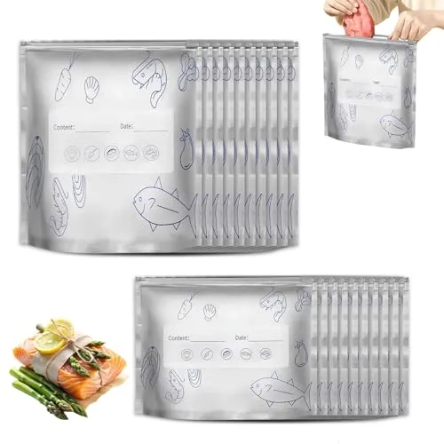 Stück Gefrierbeutel Zipper, Wiederverschließbare Beutel, Gefrierbeutel Wiederverwendbar, Freezer Bags, Zip Beutel, Frischhaltebeutel für Obst, Gemüse, Fleisch, Getreide, Snacks - Mittel/Groß 20