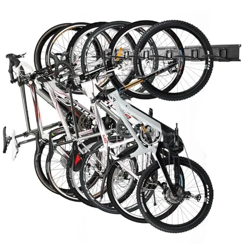 PYBTOOL Fahrradständer mit Wandhalterung, 6 Fahrradhaken & Helmhaken, max. Tragkraft 270 kg