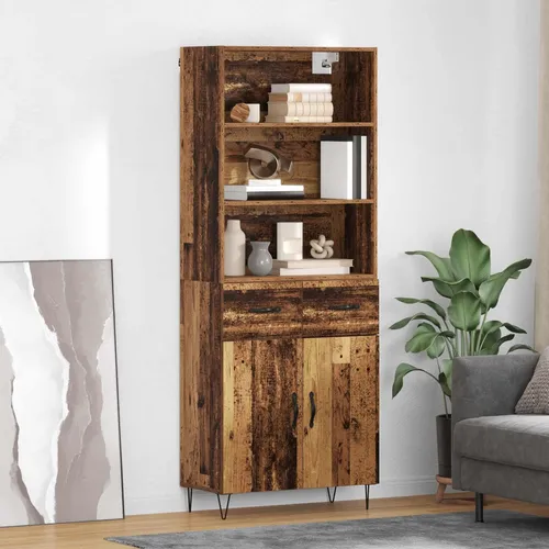 vidaXL Hochboard aus Altholz mit 2 Schubladen - Modernes Hochboard für Ess- und Wohnzimmer, bietet viel Stauraum und elegantes Design. Robuste Holzwerkstoffstruktur mit stylischen Haarnadelbeinen für Stabilität und einen industriellen Look.