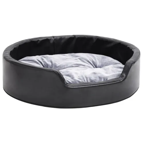 vidaXL Hundebett Schwarz-Grau 69x59x19 cm - Stilvolles Hundebett aus Plüsch und Kunstleder, ideal für kleine Hunde und Katzen. Rutschfeste Unterseite sorgt für Sicherheit, abnehmbarer Bezug für einfache Reinigung.