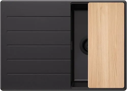 PRIMAGRAN Spülbecken Kopenhagen 70x50cm - Granitspüle mit Ablauf-Set und Schneidebrett - 1 Becken, kratzfest und langlebig mit großzügigem XL-Becken, perfekt für große Mengen Geschirr. Modernes Design mit flexibler Montage für jede Küche.