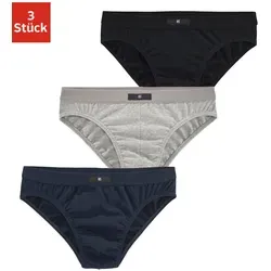 Slip H.I.S, Herren, Gr. XS, 3 Stk., blau (marine, grau, meliert, schwarz), Jersey, Obermaterial: 95% Baumwolle, 5% Elasthan, unifarben, körpernah, Unterhosen Slip, mit H.I.S Logo vorn