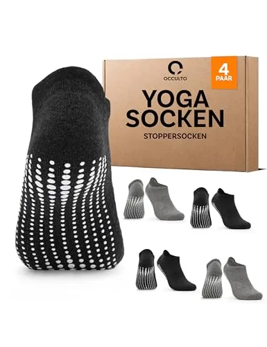 Occulto Damen & Herren Yoga Socken 2er Pack, 4er Pack (Modell: Mady) 4 Paare | Schwarz-Grau 39-42