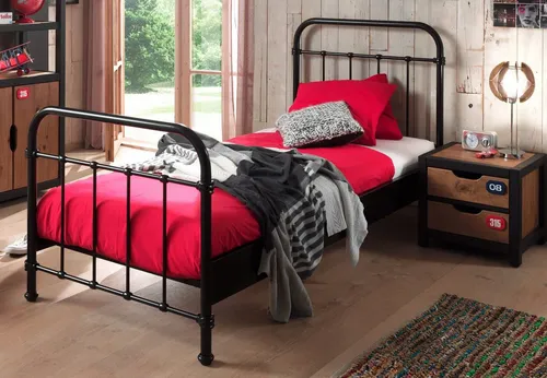 Vipack Metallbett New York 90x200 cm, schwarz - Stabil und stilvoll - Kinderbetten & Jugendbetten: Hochwertiges Metallbett mit 90 x 200 cm Liegefläche, pulverbeschichtet in Schwarz für hohe Stabilität und ein modernes Design.