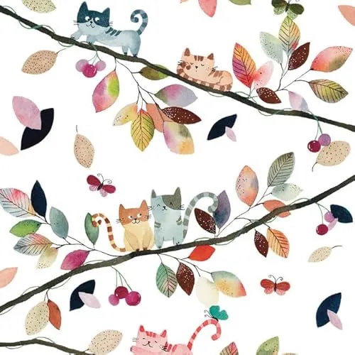 Servietten Fall Cats KatzenTiere Haustiere Garten Herbstbaum Herbst 33x33cm 20
