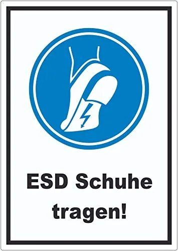 ESD Schuhe tragen Aufkleber Fußschutz gegen elektrostatische Aufladung A6 (105x148mm)