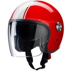 REDBIKE RB-861 Jethelm - Rot Weiß - Motorradhelm aus Fiberglas mit ECE 22.06 Zertifizierung, bietet optimalen Schutz und ein langes Visier für beste Sicht.