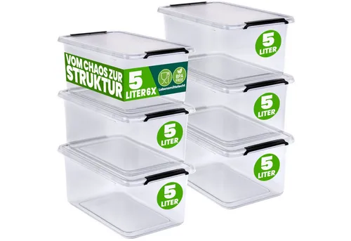 Deuba® 6x Aufbewahrungsbox mit Deckel 5L - Lebensmittelecht und BPA-frei - Aufbewahrungsbehälter mit Deckel, ideal für Küche und Schlafzimmer. Lebensmittelecht, stapelbar und spülmaschinengeeignet – der perfekte Ort für Ordnung und Schutz!