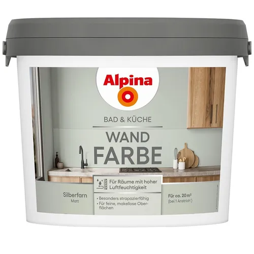 Alpina Wandfarbe Silberfarn 2,5 L für Küche & Badezimmer - Hochwertige Wandfarbe von Alpina für Küche und Badezimmer, wasserabweisend und leicht zu reinigen – ideal für eine stilvolle Gestaltung.
