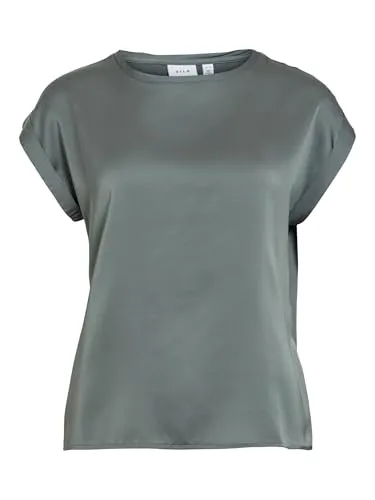 Vila Female Oberteil VIELLETTE mit kurzen Ärmeln - Elegantes kurzärmeliges Oberteil in Satin-Optik, ideal für lässige Anlässe. Hergestellt aus recyceltem Polyester und Viskose für ein angenehmes Tragegefühl.