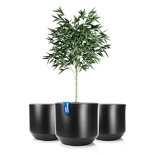 BigDean 3X Blumentopf Style ø 46 cm anthrazit - Wetterfester Blumenkübel aus bruchsicherem Kunststoff mit herausnehmbarem Innentopf. Ideal für Innen- und Außenbereich, sorgt für stilvolle Akzente in Ihrem Garten oder Zuhause.