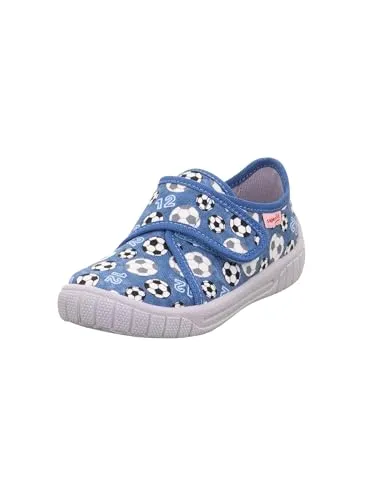 Superfit Jungen BILL Hausschuhe, BLAU/MEHRFARBIG 8400 - Hausschuhe aus strapazierfähiger Baumwolle, mit kinderleichtem Klettverschluss und flexibler Sohle für ein natürliches Abrollen.
