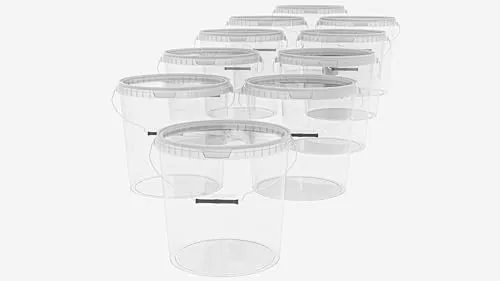 MARMOS-PLAST 10 x 20 Liter Eimer Set transparenter Kunststoffeimer mit Deckel stapelbarer Milch-/Vorratseimer Honigeimer Behälter Lebensmittelfreigabe Lebensmittelechte Leereimer für Mehl Wassereimer