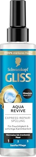 Schwarzkopf Gliss Express-Repair-Spülung Aqua Revive - Conditioner mit Hyaluron-Komplex und Meeresalge für intensive Feuchtigkeit, gesunden Glanz und Hitzeschutz bis 230 °C – ideal für glänzendes, geschmeidiges Haar.