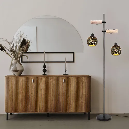 Vintage Holz Stehleuchte mit Kristallschirmen von ETC Shop