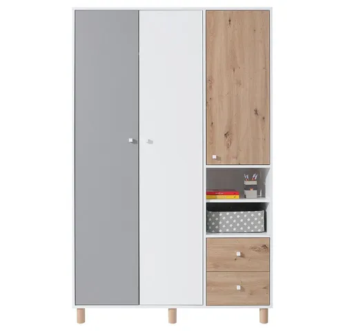 Lomadox Kleiderschrank FAIRFAX-133, 120cm breit, weiß mit Eiche und grau