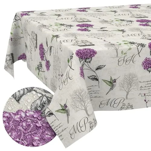 Tischdecke aus Stoff Textil abwaschbar Tischwäsche Tischtuch Baumwolle Polyester Hydrangea Purple 180x120cm In-/Outdoor Tischdecke