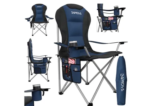 24MOVE® Campingstuhl Faltstuhl bis 150 kg - Camping-Möbel mit hoher Rückenlehne, gepolstert und ideal für stundenlangen Komfort im Freien – leicht transportierbar in praktischer Tragetasche.