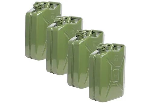 TRUTZHOLM Kanister 20 Liter 4er Set - Stabil und Witterungsbeständig - 4er Set olivgrüne Metallkanister, ideal für den sicheren Transport von Benzin und Diesel. Robuste Stahlblech-Konstruktion mit Dichtung für maximale Sicherheit und Langlebigkeit.