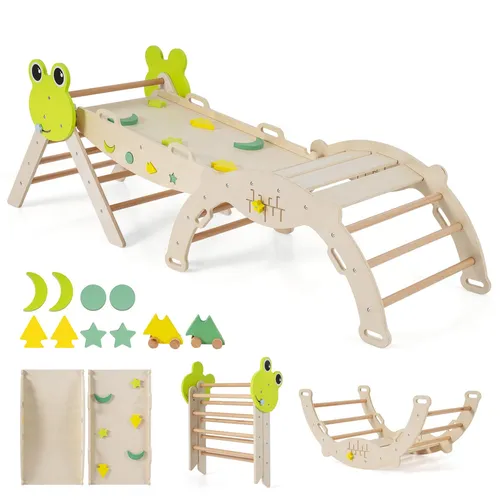 COSTWAY Klettergerüst Indoor 3er Set mit Rutsche und Kletterbogen - Vielseitiges Klettergerüst für drinnen: 7-in-1 Spielmöglichkeiten, klappbar und platzsparend. Fördert Kreativität und motorische Fähigkeiten – ideal für Kinder ab 1 Jahr!