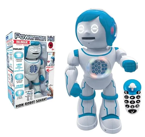 Lexibook Powerman Kid – Programmierbarer Lernroboter - Elektronische Roboter, zweisprachig in Französisch/Englisch, interaktiv mit 450+ Quizfragen und der Fähigkeit, Geschichten zu erzählen und Musik zu spielen – ideal für spielerisches Lernen!