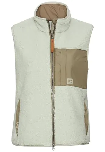 camel active Damen Teddy Weste mit Stehkragen Eukalyptus - Damen-Westen mit Reißverschluss und zwei seitlichen Einstecktaschen, ideal für einen lässigen Look und warmen Komfort in der Übergangszeit.