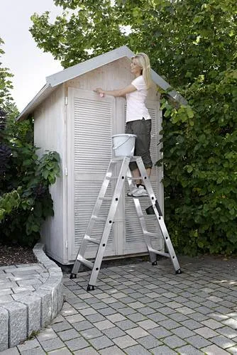 Günzburger Steigtechnik MUNK 40208 Aluminium Stufen-Doppelleiter - Leitern mit max. Arbeitshöhe von 2,5m, rutschsicheren nivello-Leiterschuhen und hoher Standsicherheit durch konische Bauweise.