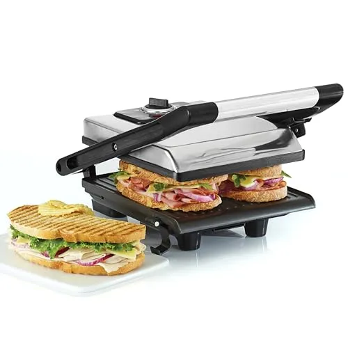 bella Panini-Presse, Sandwichmaker und elektrischer Indoor-Grill mit doppelten antihaftbeschichteten Platten, höhenverstellbarem Deckel und abnehmbarer Auffangschale, Edelstahl, 1400 Watt