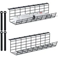 Relaxdays Gitterkabelkanal 2er Set Eisen Schwarz 11 cm x 43 cm x 14 cm